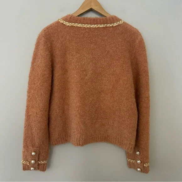B+AB Orange Gold Pearl Wool Blend Cardigan Sweater - Picture 5 of 8